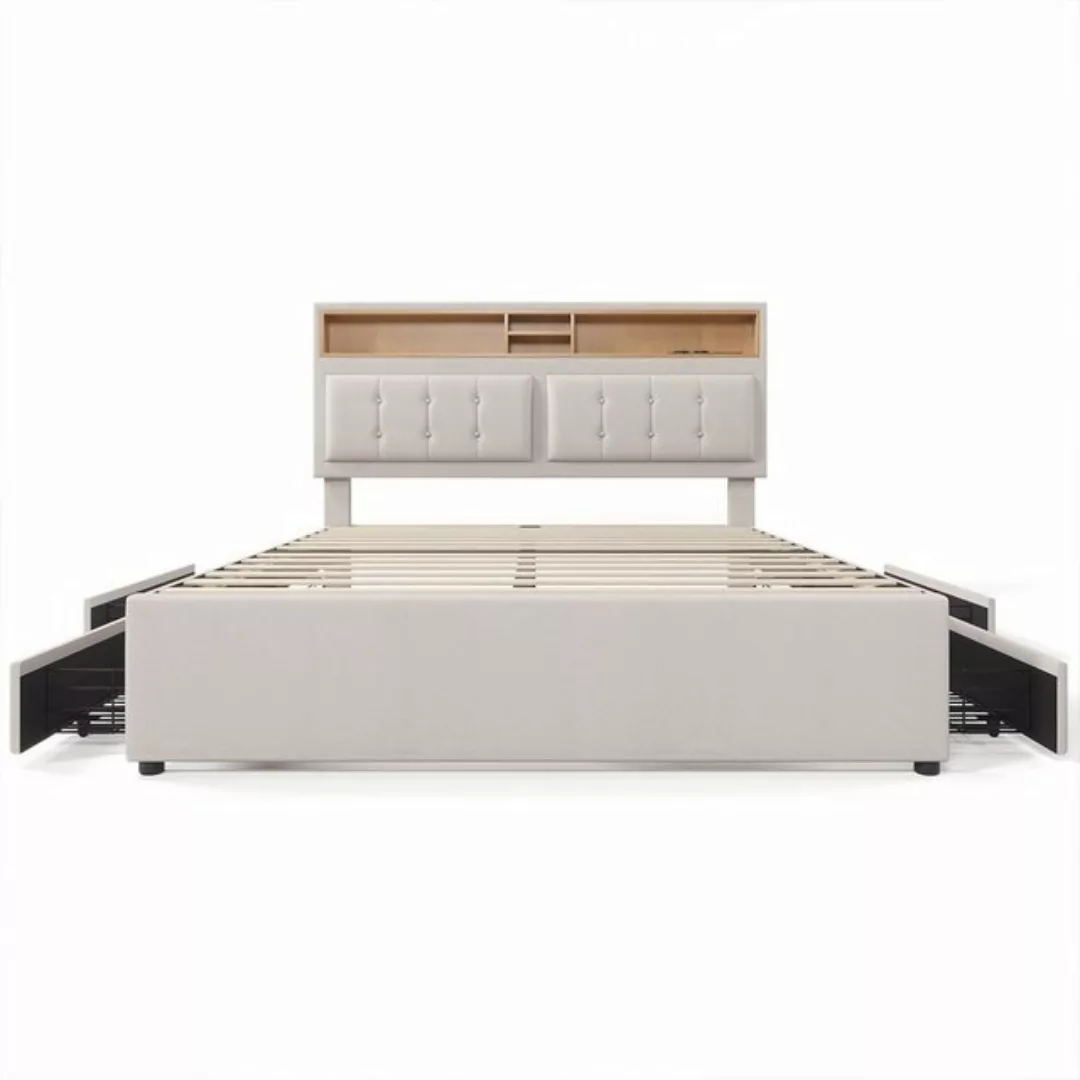 XDeer Polsterbett Doppelbett mit 4 Schubladen& USB C Steckdose Polsterbett, günstig online kaufen