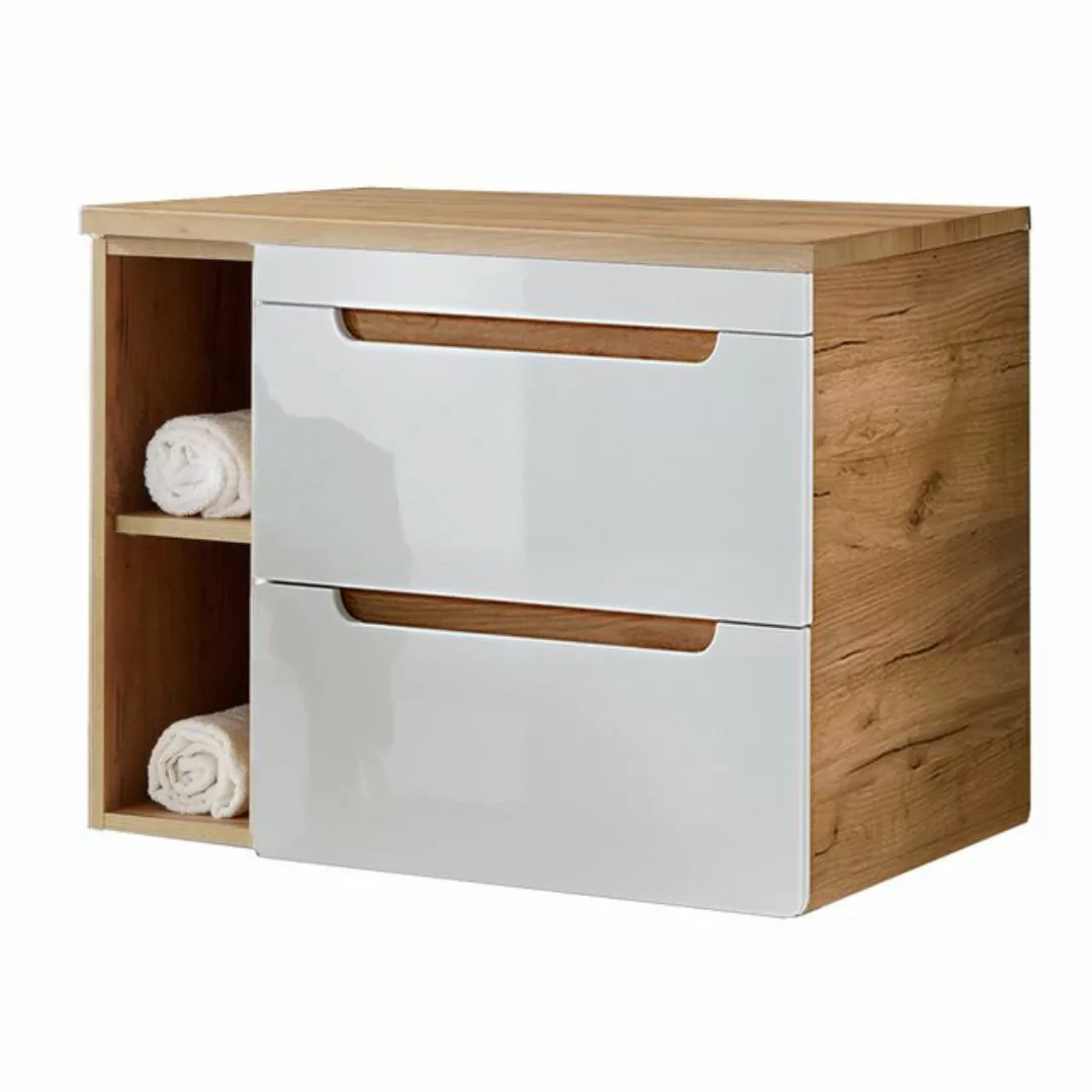 Lomadox Waschbeckenschrank LUTON-56 weiß mit Wotan Eiche Nb. 81/61,5/46 cm günstig online kaufen