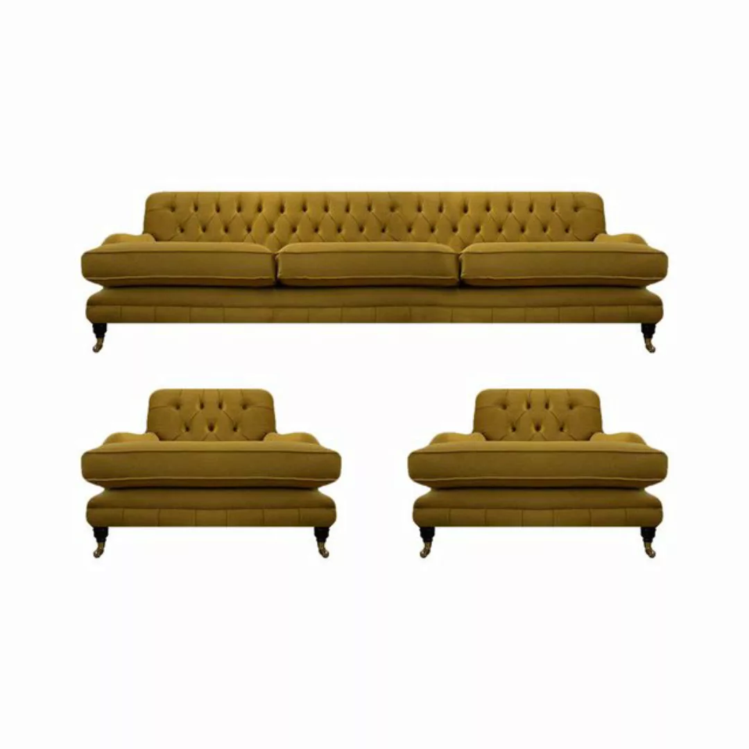 JVmoebel Chesterfield-Sofa Modern Gelb Sofa Set 3tlg Einrichtung Wohnzimmer günstig online kaufen