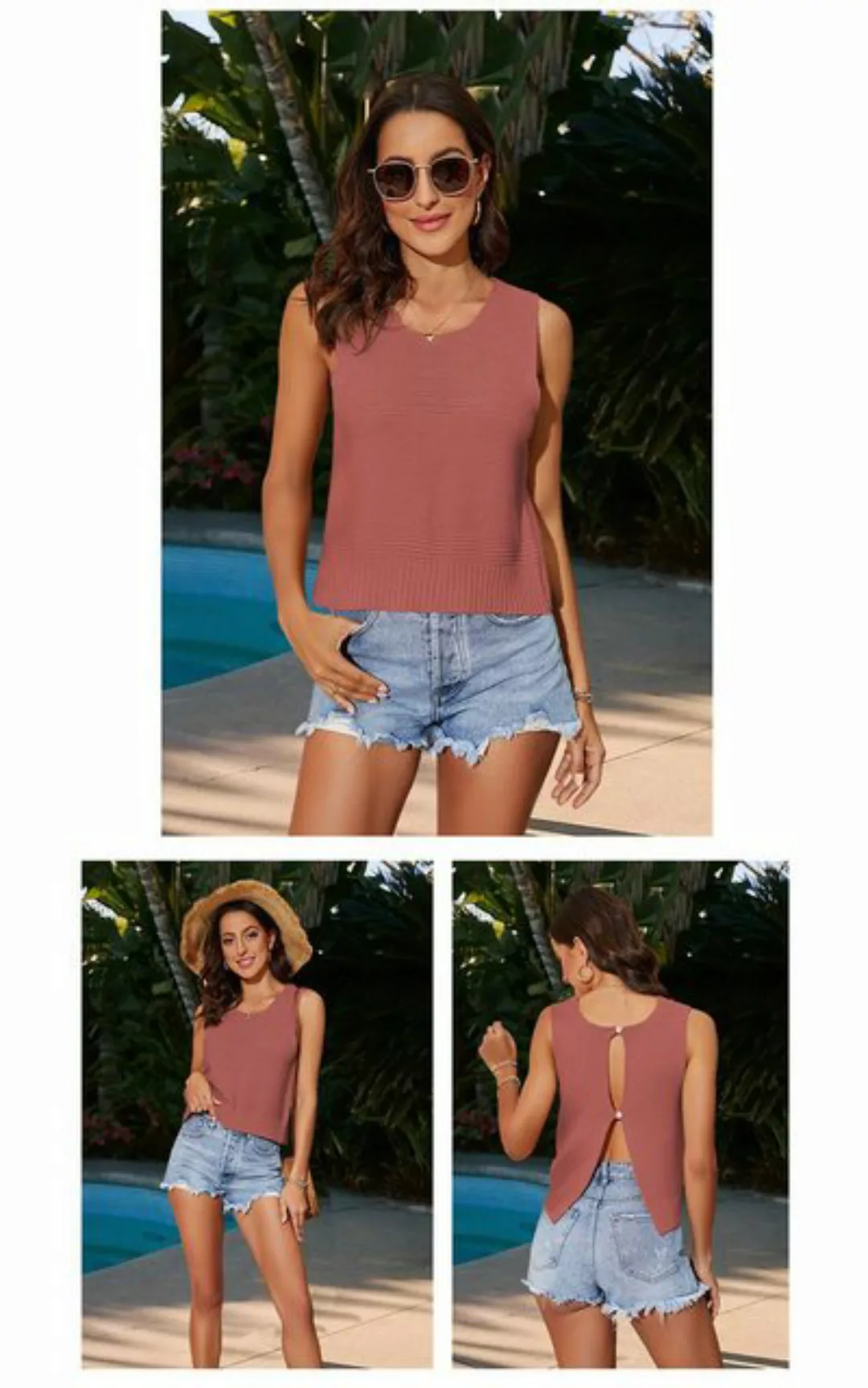 RUZU UG Blusentop Shirtbluse Sommer-Damen-Camisole-Strickweste Knöpfen günstig online kaufen