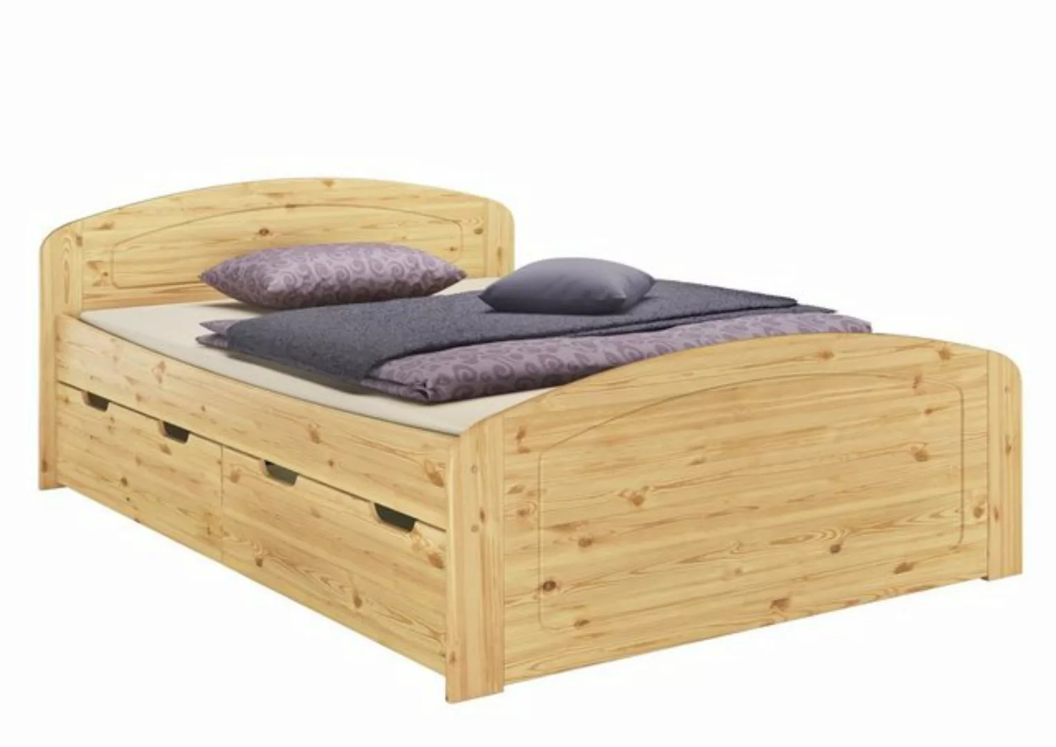 ERST-HOLZ Bett Doppelbett 140x200 Kiefer + Federholzrahmen + 3 Staukästen, günstig online kaufen