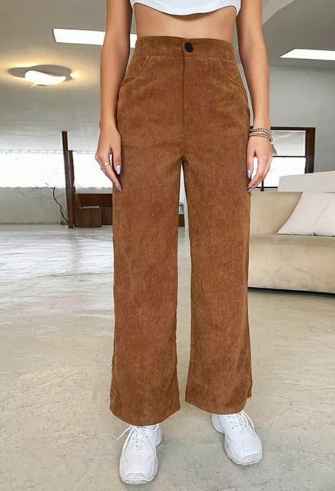 SEGUEN Loungepants Lässige gerade Hose mit hoher Taille (Knopftasche Kordho günstig online kaufen