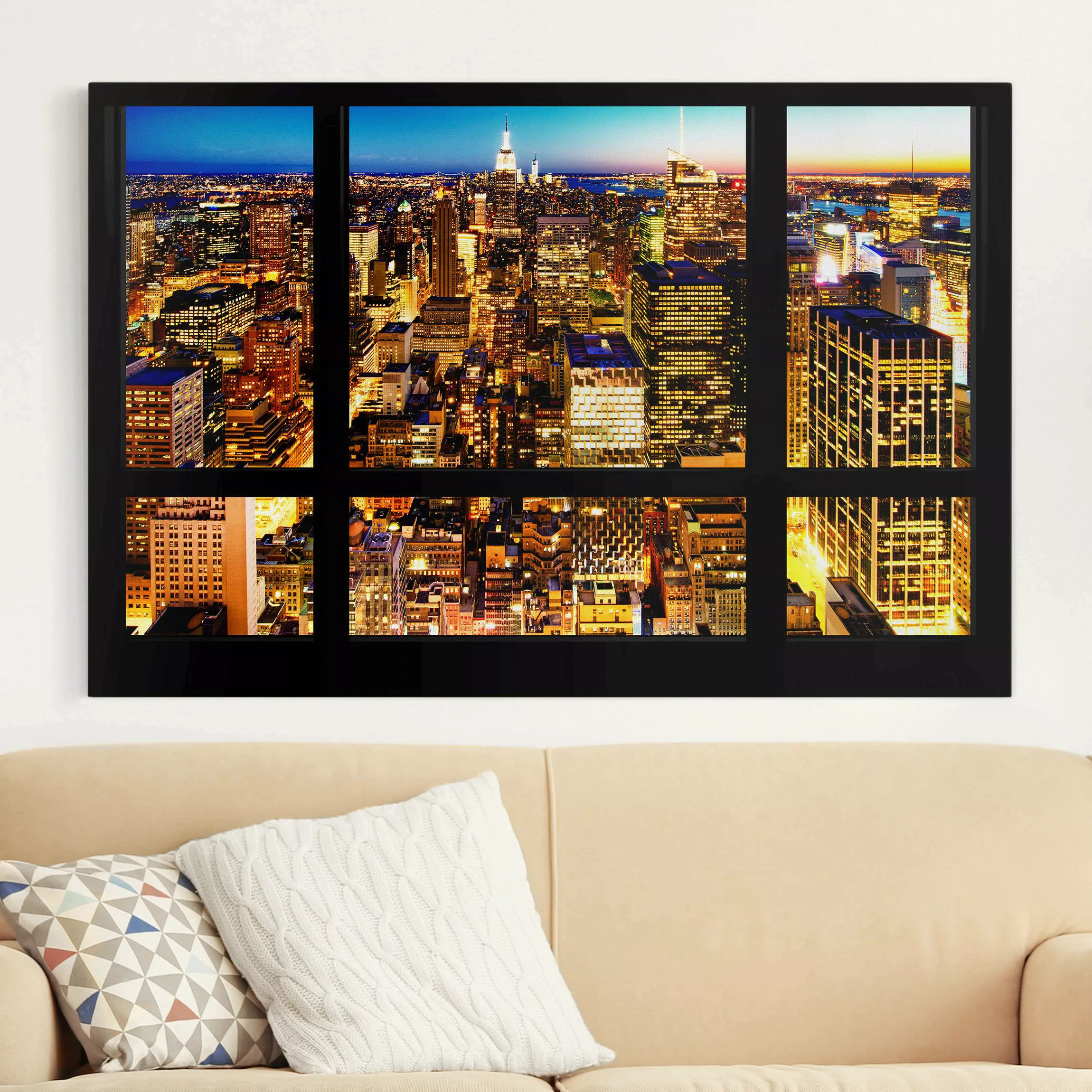 Leinwandbild New York - Querformat Fensterblick New York bei Nacht günstig online kaufen