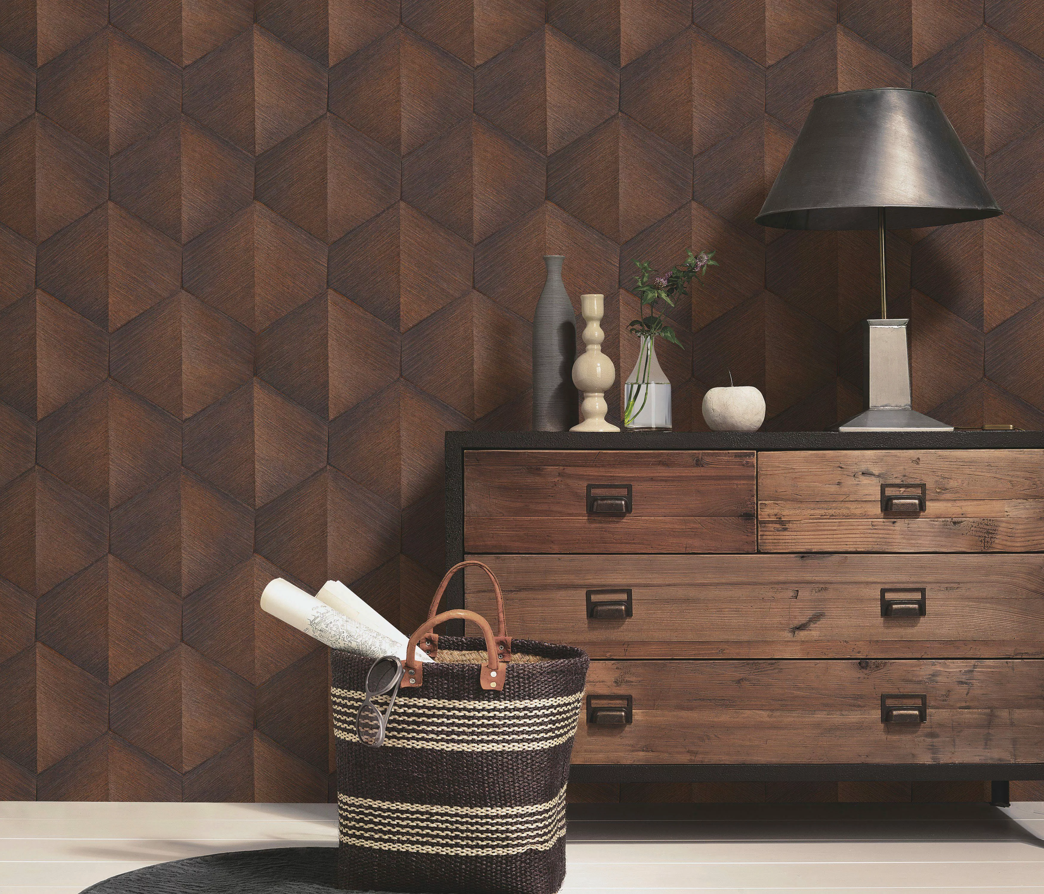 Bricoflor 3D Tapete Rost Braun Ideal für Wohnzimmer und Büro Geometrische V günstig online kaufen