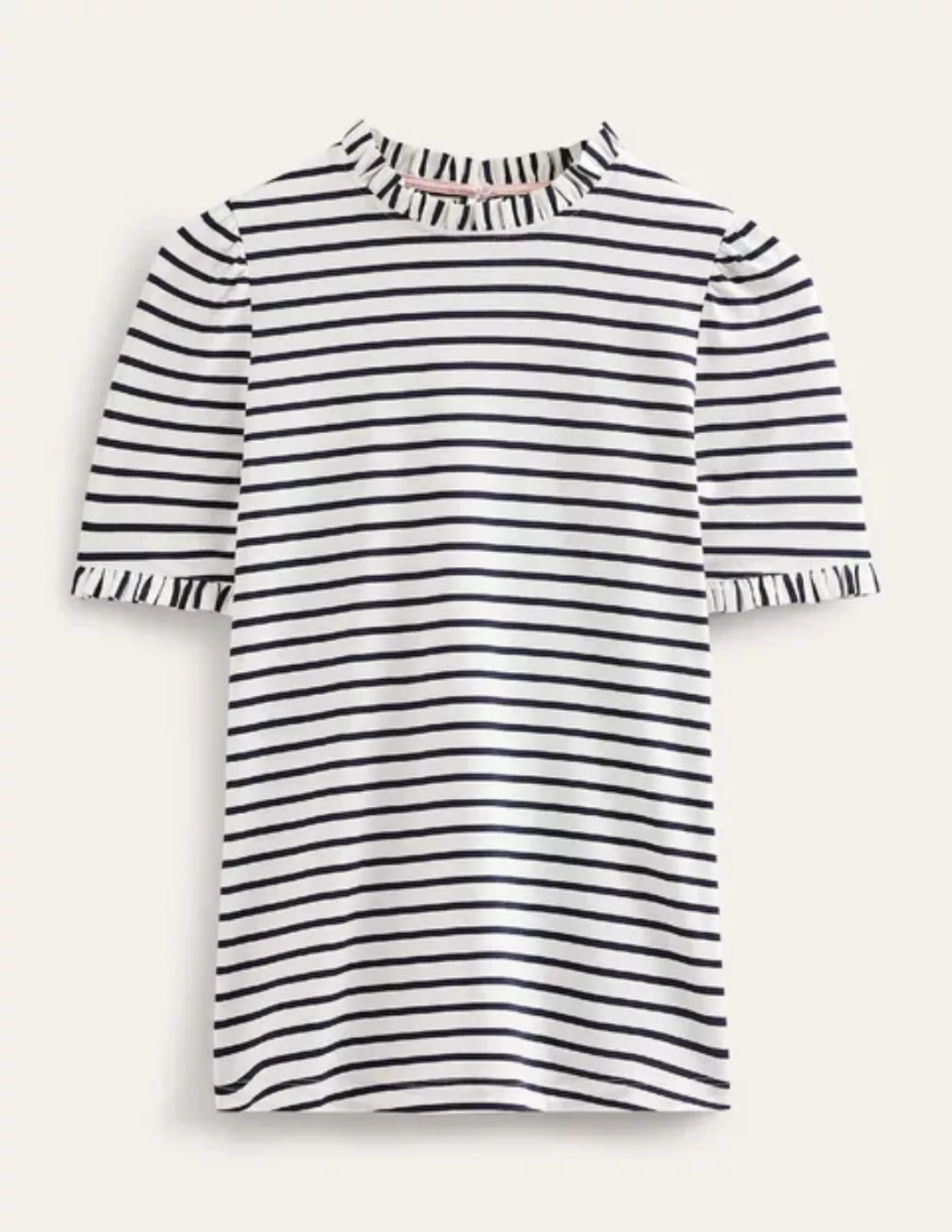 Superweiches T-Shirt mit Rüschendetail Damen Boden, Naturweiß, Marineblau günstig online kaufen