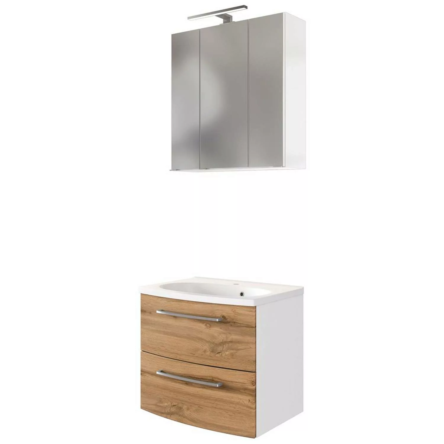 Waschtisch-Set 60cm in Wotaneiche, weiß GLASGOW-03 mit LED-Spiegelschrank, günstig online kaufen