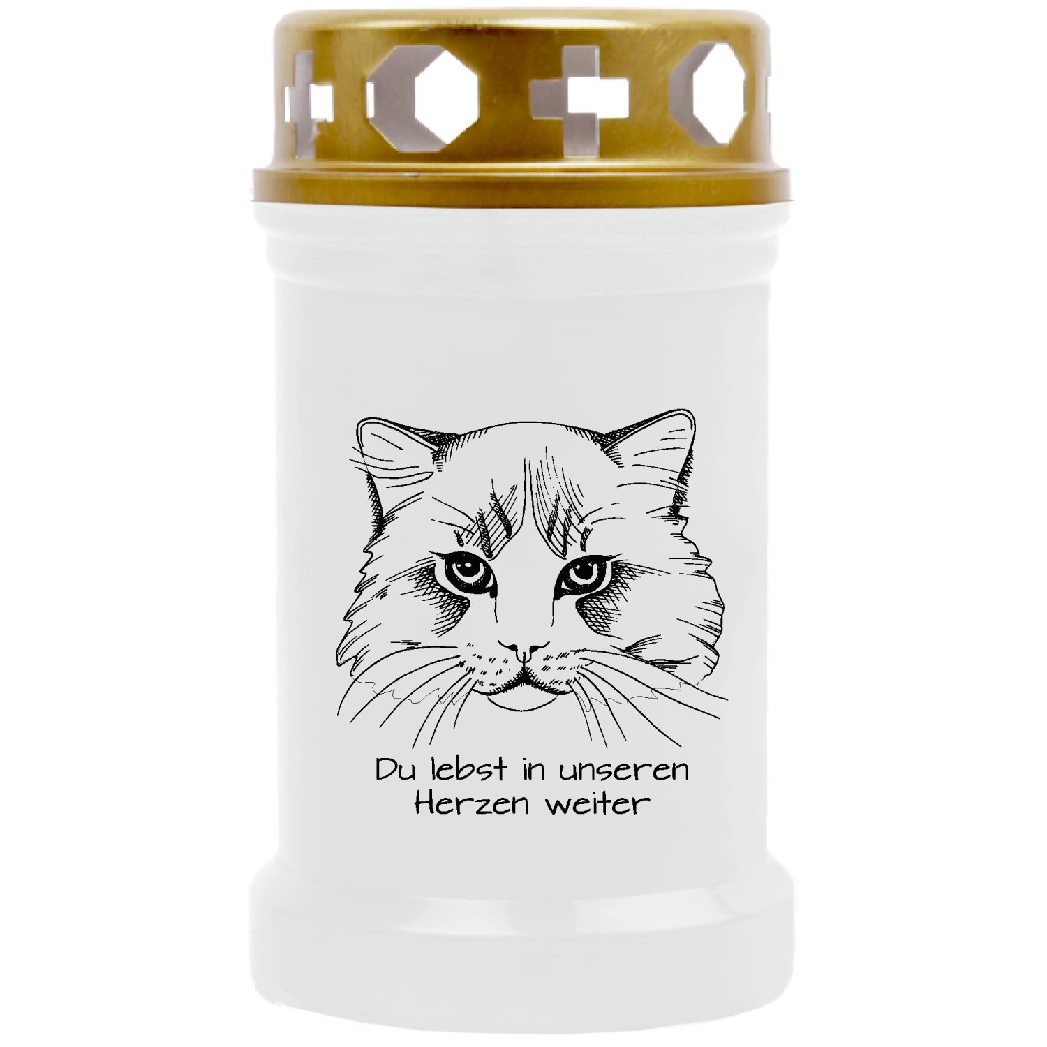 HS Candle Grabkerze Weiß 40h Inkl. Deckel Gold Katze 2 günstig online kaufen