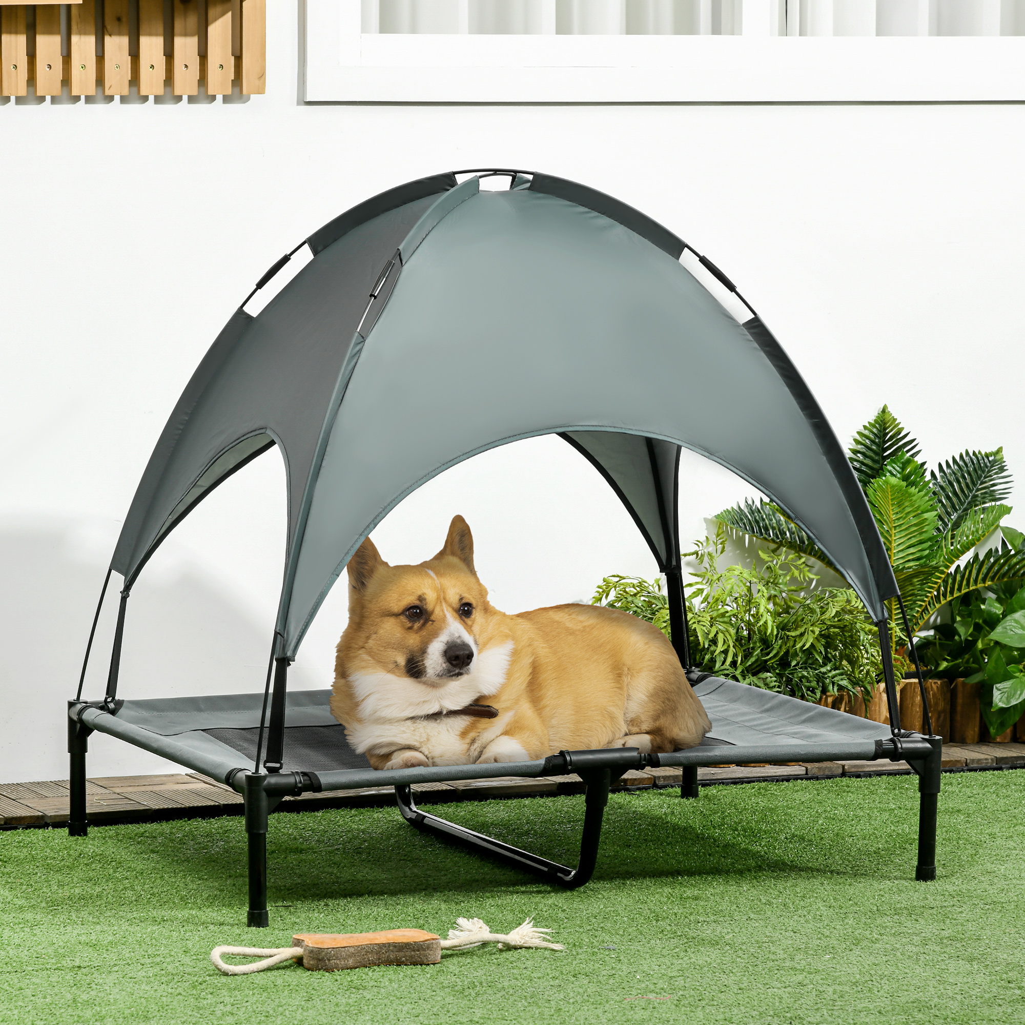 PawHut Hundebett Baldachin atmungsaktiv 92x76x90cm aus Taftstoff in Grau fü günstig online kaufen