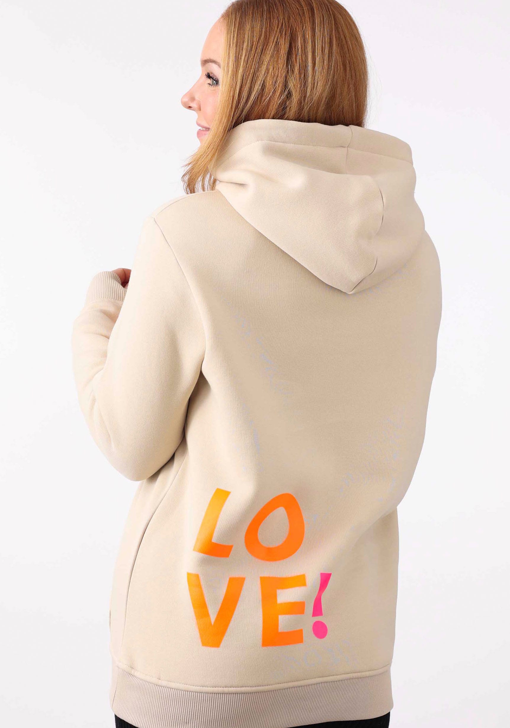 Zwillingsherz Kapuzensweatshirt mit Aufschrift "LOVE" in Neon günstig online kaufen