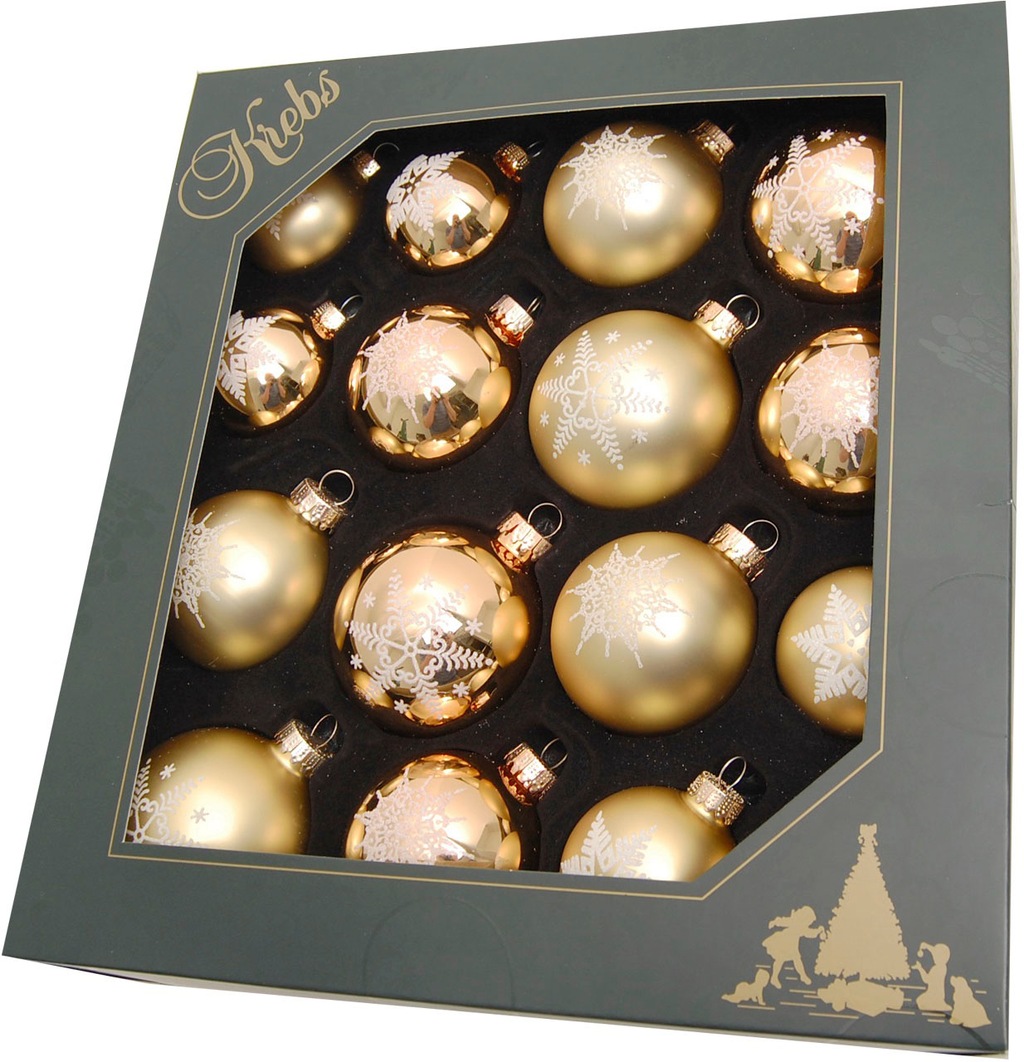 Krebs Glas Lauscha Weihnachtsbaumkugel "Schneeflocke goldfarben", (Set, 16 günstig online kaufen