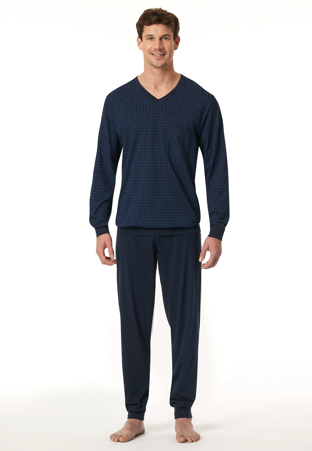 Schiesser Pyjama "Comfort Essentials", (2 tlg.), V-Ausschnitt, Brusttasche, günstig online kaufen