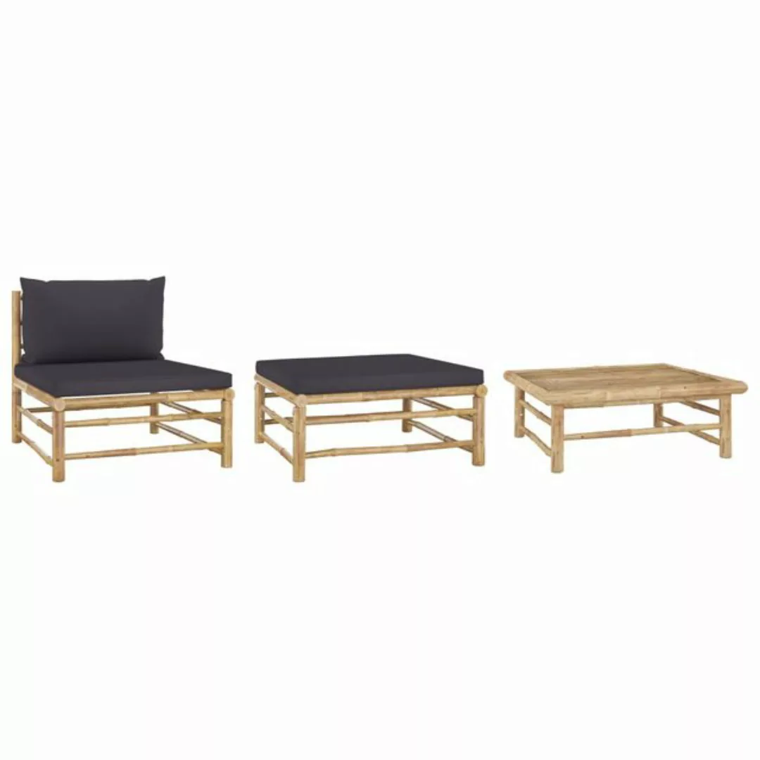 vidaXL Sofaelement 3-tlg. Garten-Lounge-Set mit Dunkelgrauen Kissen Bambus günstig online kaufen