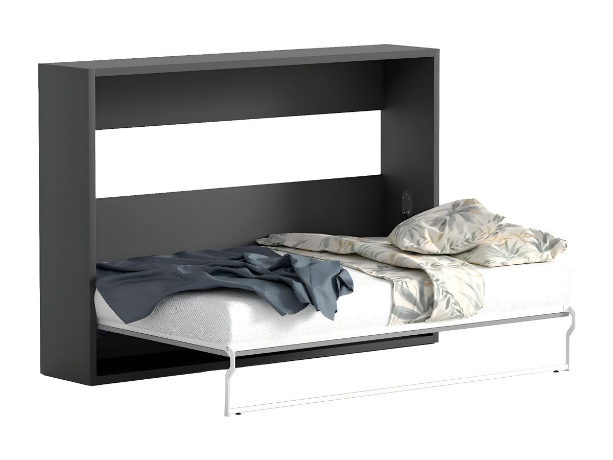 Schrankbett - 140 x 200 cm - Manuelle horizontale Öffnung - Anthrazit & Hol günstig online kaufen