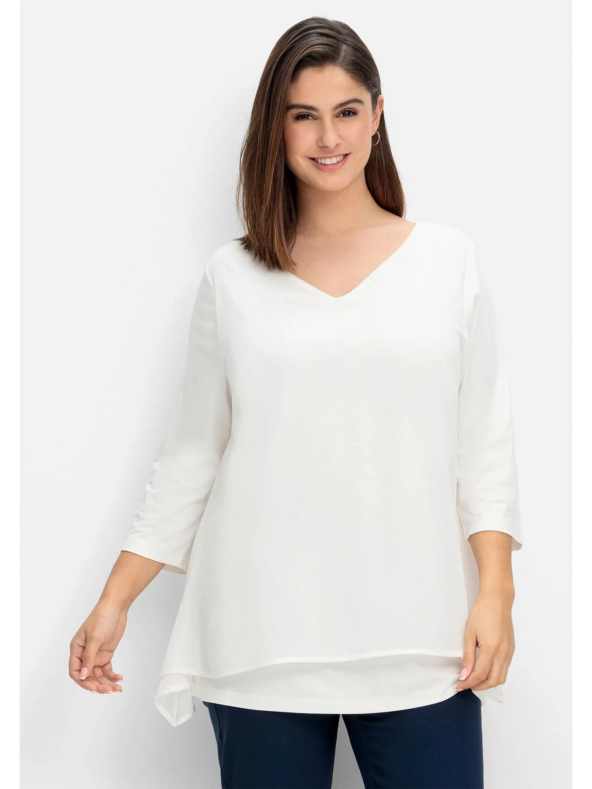 Sheego 3/4-Arm-Shirt "Große Größen", mit Chiffon-Oberteil günstig online kaufen