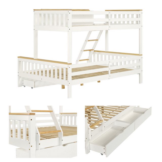 SeedWave Etagenbett Holz-Kinderbett mit Viertel-Treppe und Geländer, 90x200 günstig online kaufen