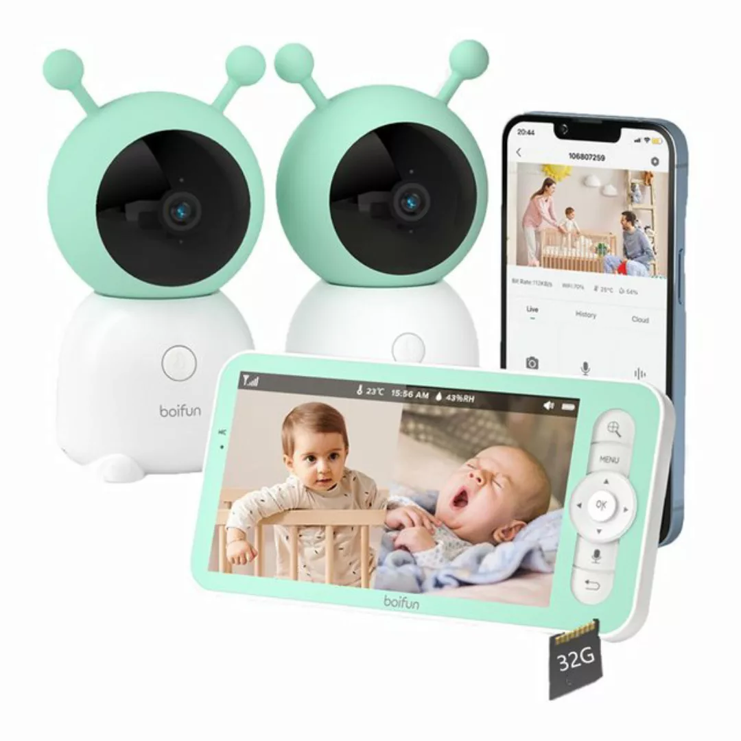 Boifun Video-Babyphone Babyphone mit 2 Kameras App Split-Screen-Anzeige, 2K günstig online kaufen