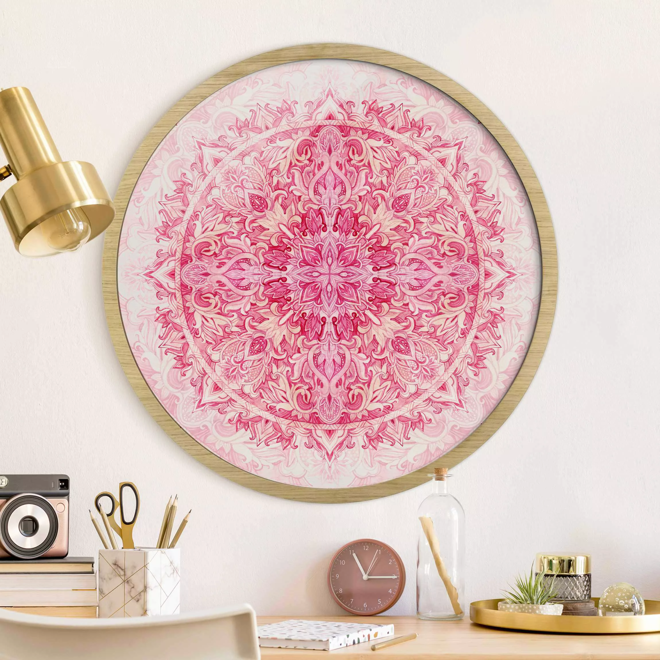 Rundes Gerahmtes Bild Mandala Aquarell Ornament Muster pink günstig online kaufen