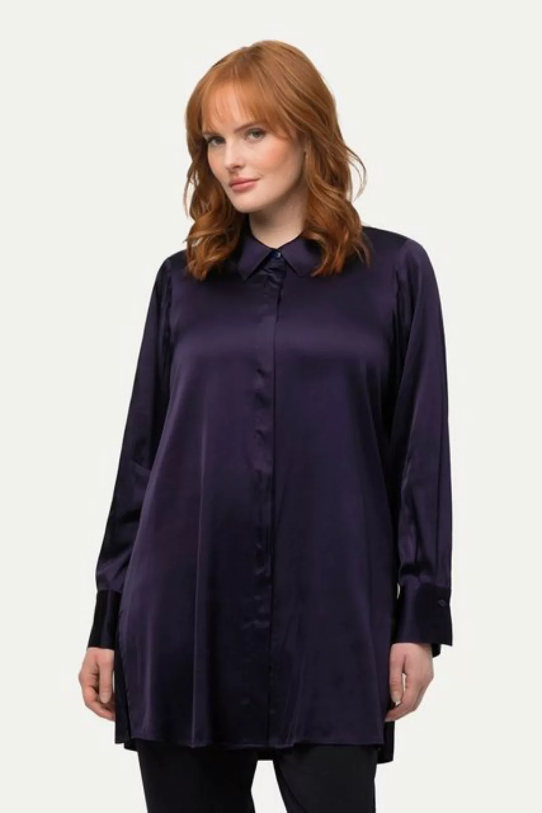 Ulla Popken Longbluse Satinbluse Hemdkragen verdeckte Knopfleiste günstig online kaufen