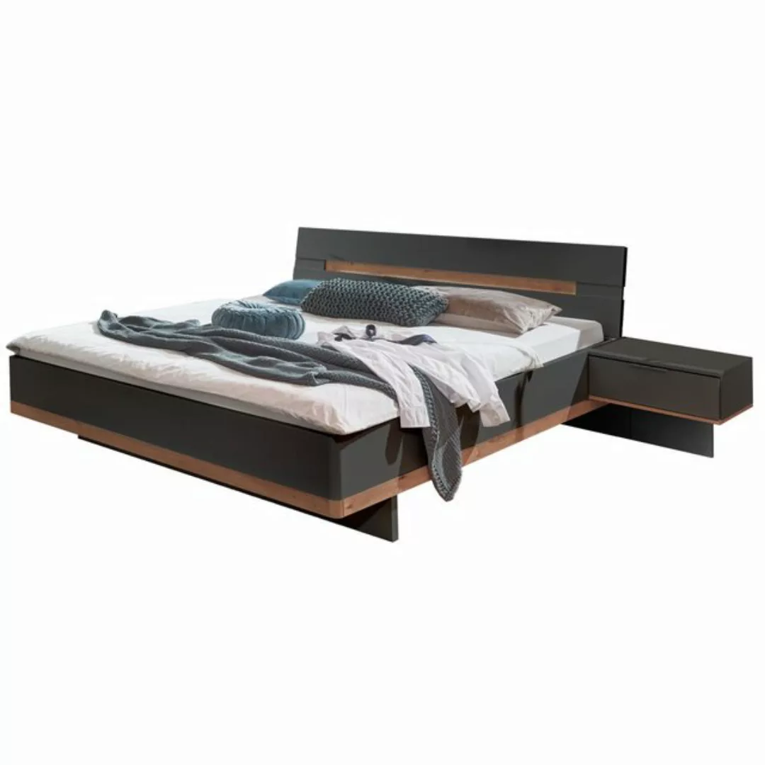 Doppelbett, Liegefläche 160cm, höhenverstellbar, mit 2 schwebenden Nachtsch günstig online kaufen