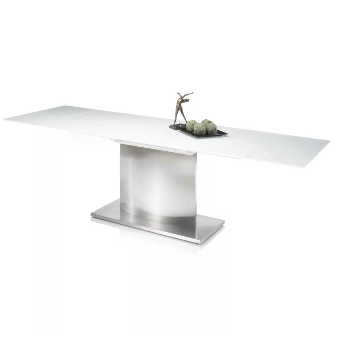 Design Esszimmer Tisch in Weiß und Silberfarben zwei Anlegeplatten günstig online kaufen