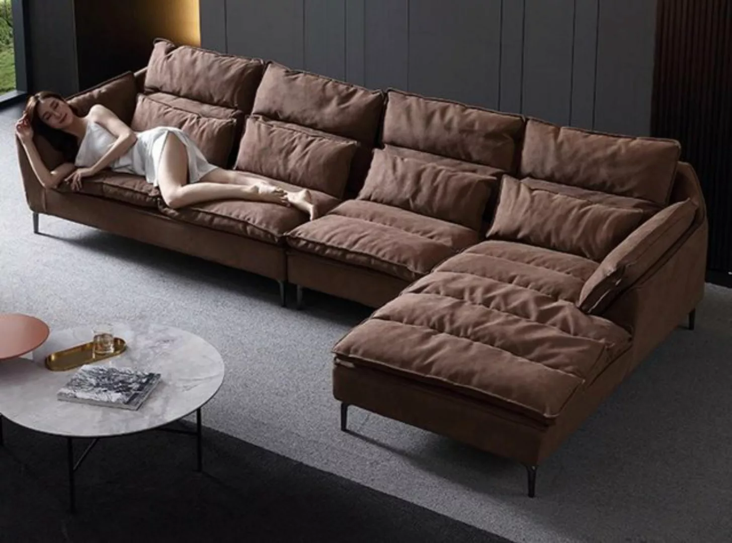 Xlmoebel Ecksofa Neues Luxus-Sofa in L-Form für das Wohnzimmer mit brauner, günstig online kaufen