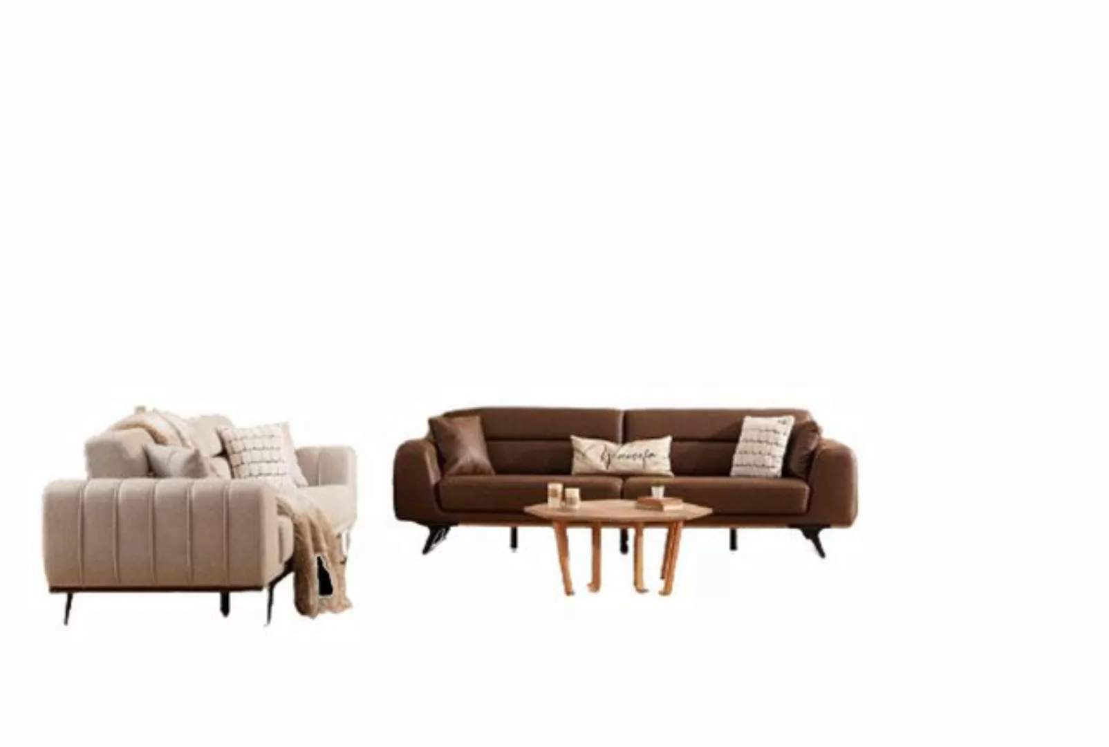 JVmoebel Sofa Sofagarnitur Viersitzer Dreisitzer Sessel Couch Braun Polster günstig online kaufen