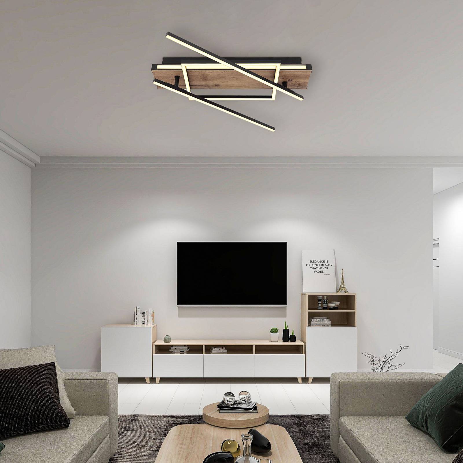 LED-Deckenleuchte Colli, Breite 52 cm, Holz dunkel, Holz günstig online kaufen