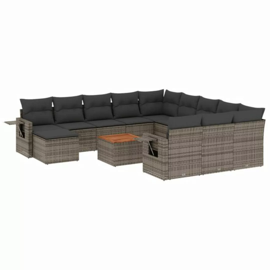 vidaXL Sofaelement 13-tlg. Garten-Sofagarnitur mit Kissen Grau Poly Rattan günstig online kaufen