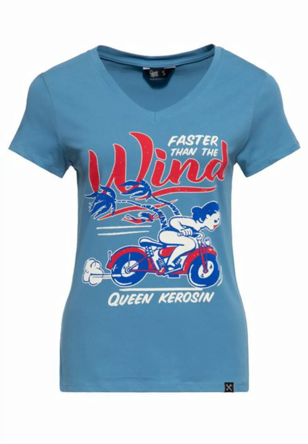 QueenKerosin Print-Shirt Faster Than The Wind (1-tlg) mit Vintage-Comic Pri günstig online kaufen