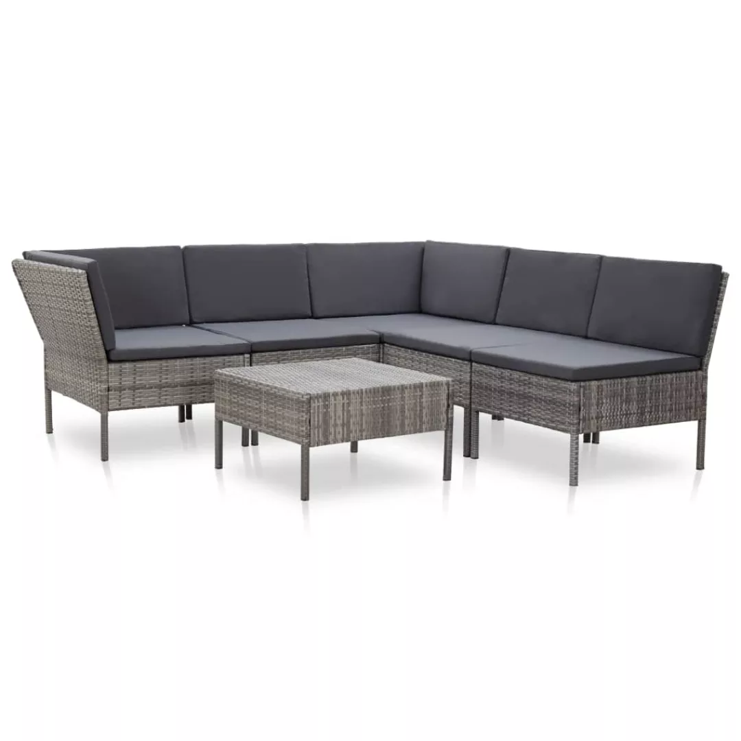 6-tlg. Garten-lounge-set Mit Auflagen Poly Rattan Grau günstig online kaufen