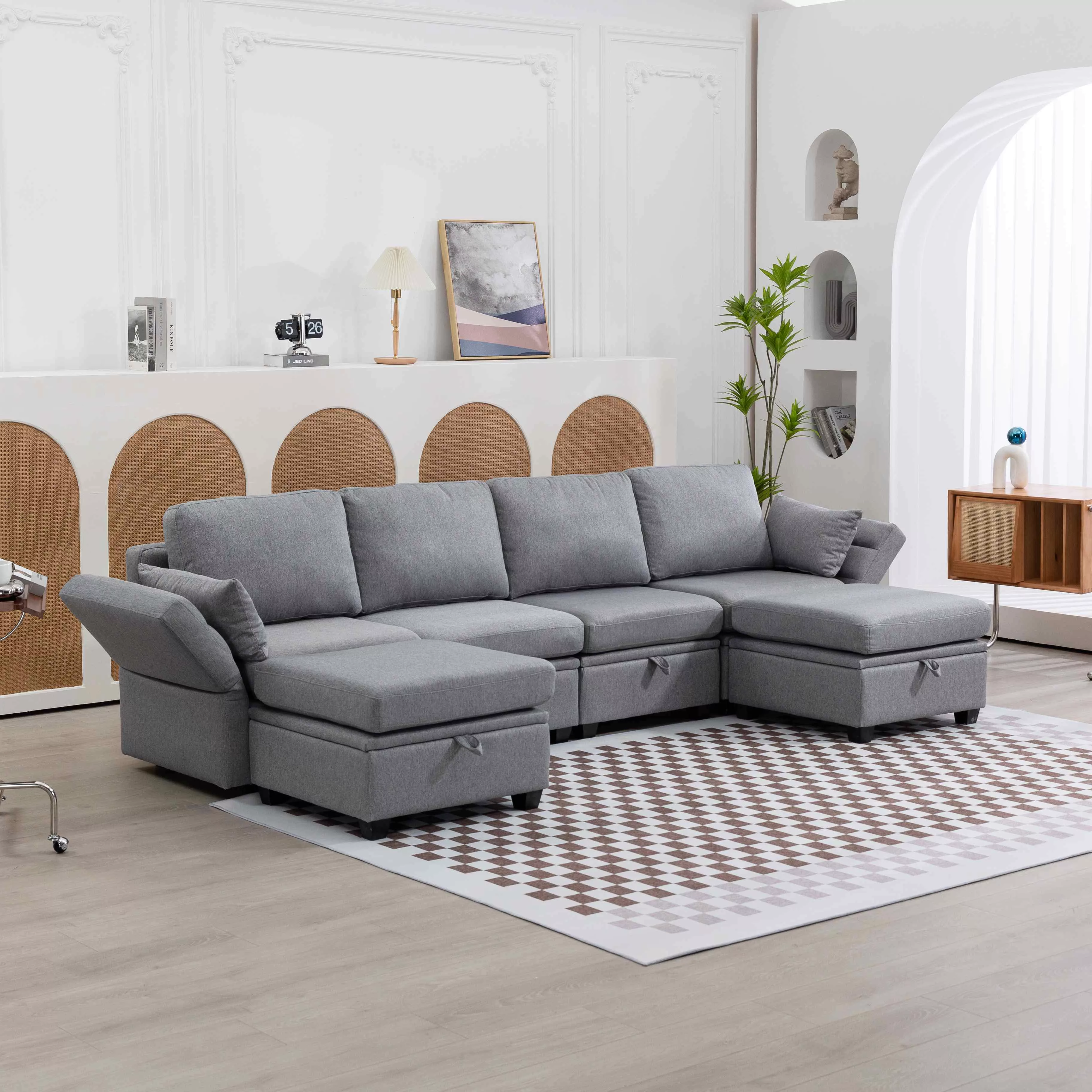 Weiches modulares U-förmiges Ecksofa mit Stauraum, Panorama-Lounge-Sofa, gr günstig online kaufen
