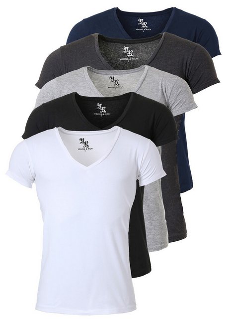 Young & Rich T-Shirt Herren Uni Basic 1315 extra tiefer Ausschnitt 5er Pack günstig online kaufen