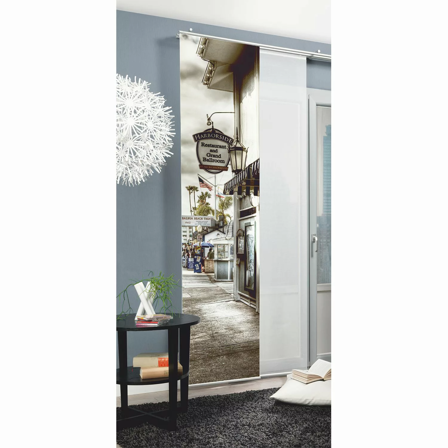 home24 Home Wohnideen Schiebevorhang Japan Schwarz/Weiß Modern 60x245 cm (B günstig online kaufen