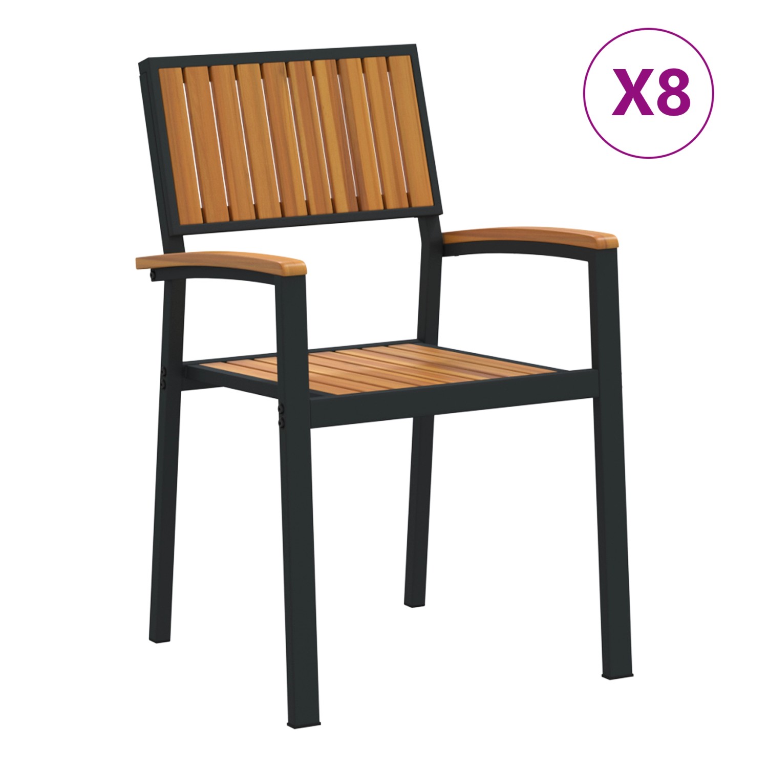 vidaXL Gartenstühle 8 Stk Stapelbar Schwarz Stahl & Massivholz Akazie 32843 günstig online kaufen