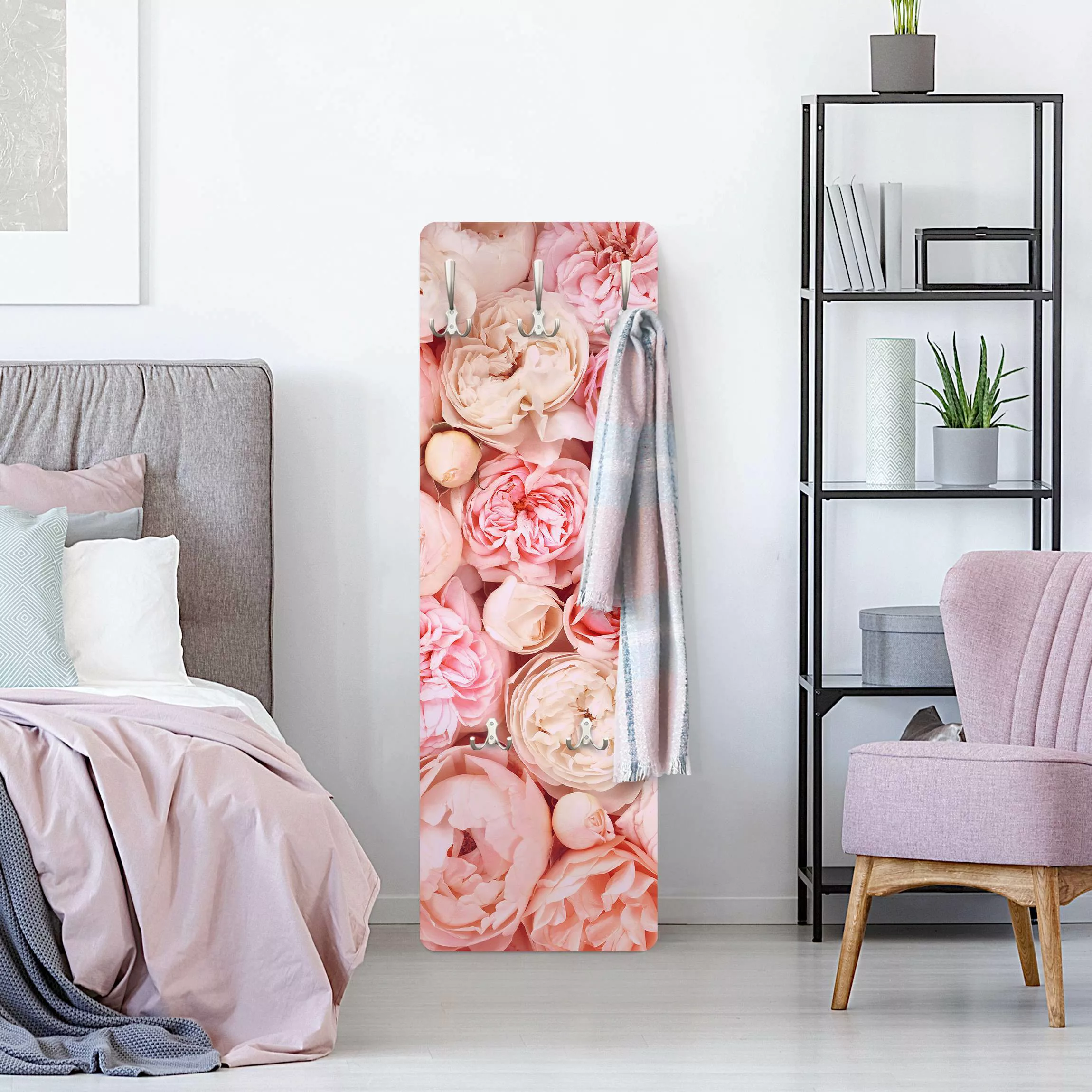 Wandgarderobe Holzpaneel Blumen Rosen Rosé Koralle Shabby günstig online kaufen