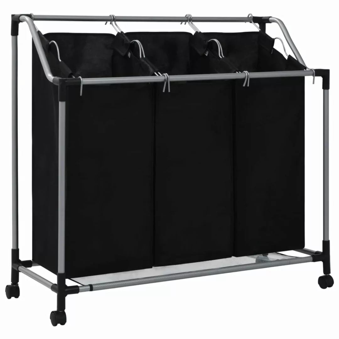 Wäschekorb Mit 3 Taschen Schwarz Stahl günstig online kaufen
