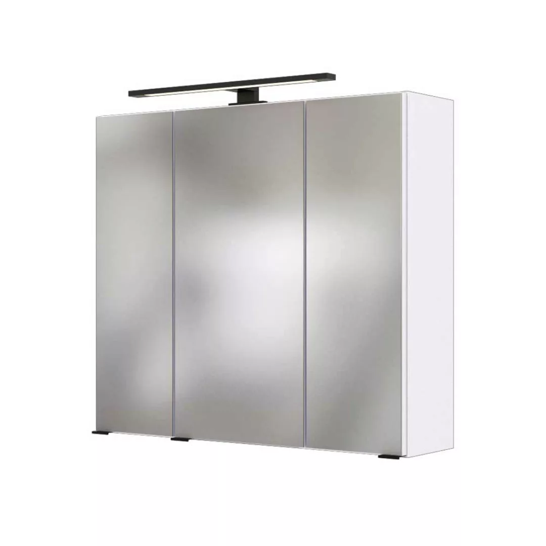 Weißer Spiegelschrank mit 3 Türen LED Beleuchtung günstig online kaufen