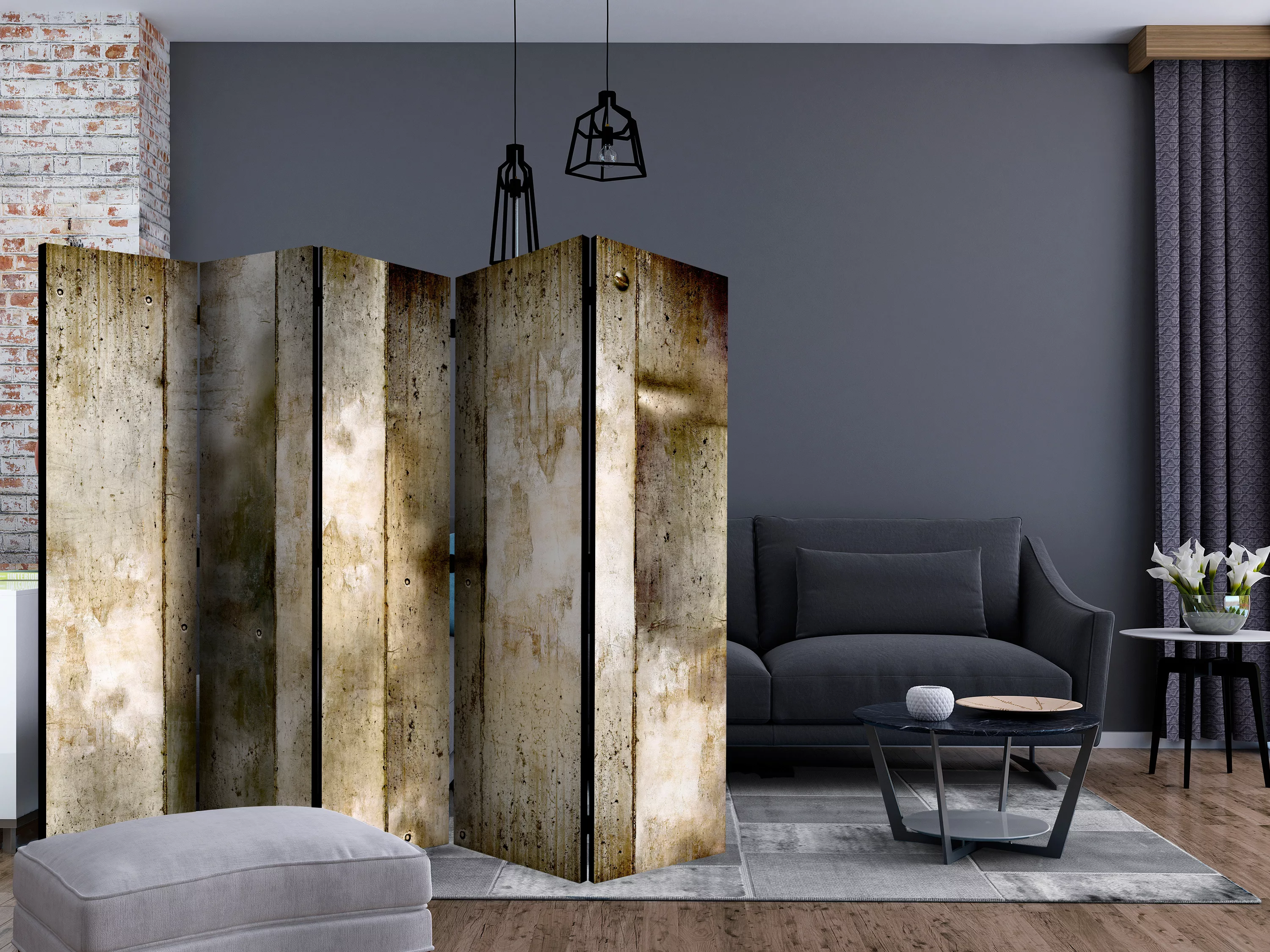 5-teiliges Paravent - Gold Stripes Ii [room Dividers] günstig online kaufen