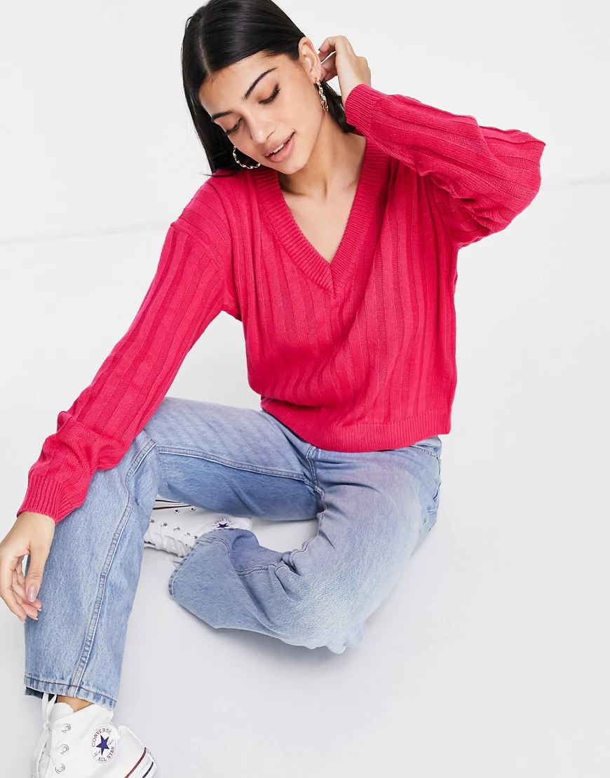 Brave Soul – Kansas – Oversize-Pullover mit V-Ausschnitt in Rosa günstig online kaufen