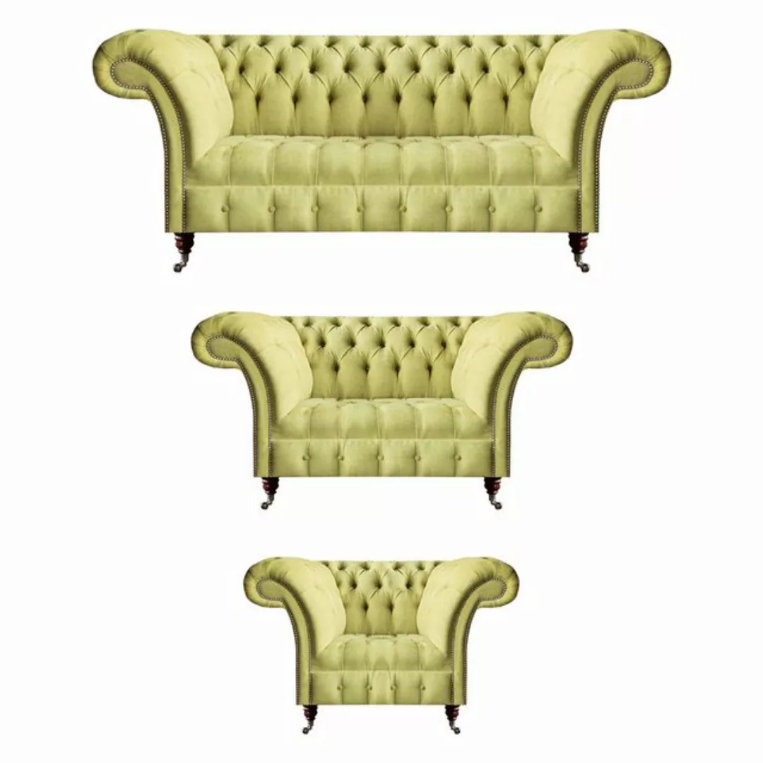 JVmoebel Chesterfield-Sofa Gelb Luxus Garnitur Sitzmöbel Polster Stoff Neu günstig online kaufen