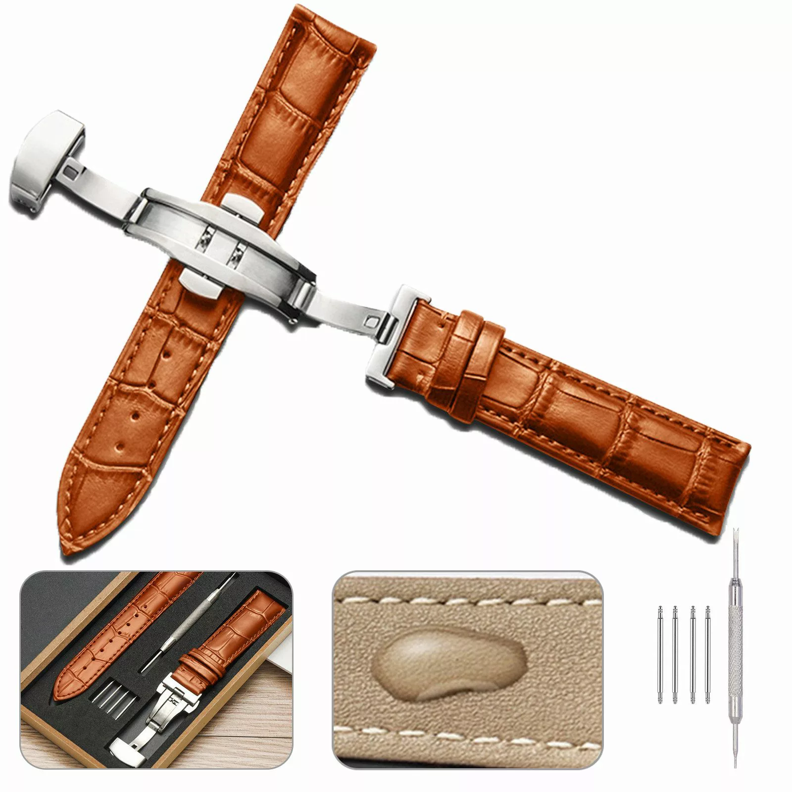 BTTO Smartwatch-Armband Leder Uhrenarmband mit Edelstahl günstig online kaufen