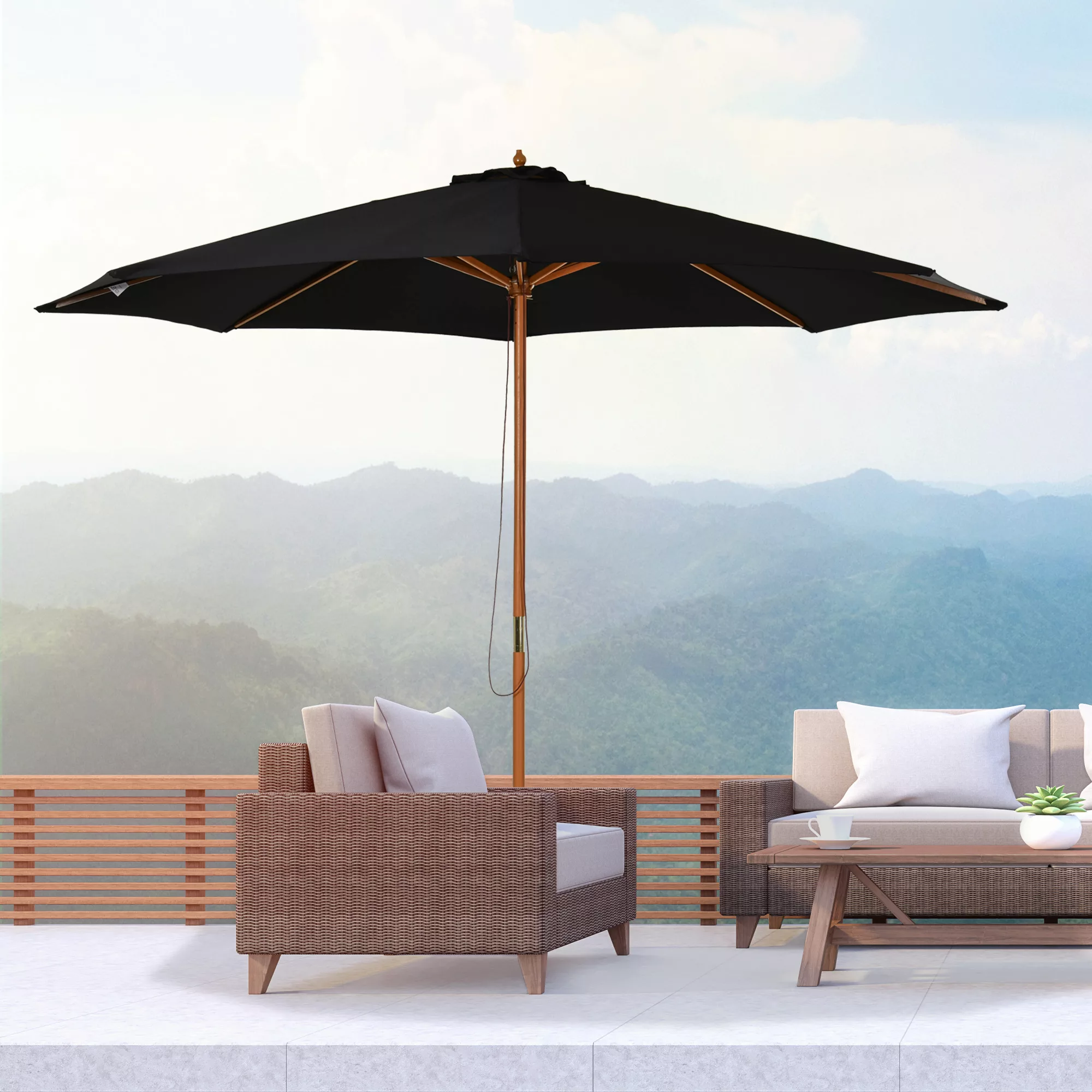 Outsunny Sonnenschirm aus Holz 300 cm  Gartenschirm, Balkonschirm aus Bambu günstig online kaufen