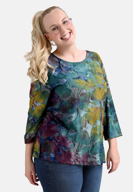 elanza T-Shirt Shirt mit Ginko-Batik-Muster in Blau/Curry (1-tlg) günstig online kaufen