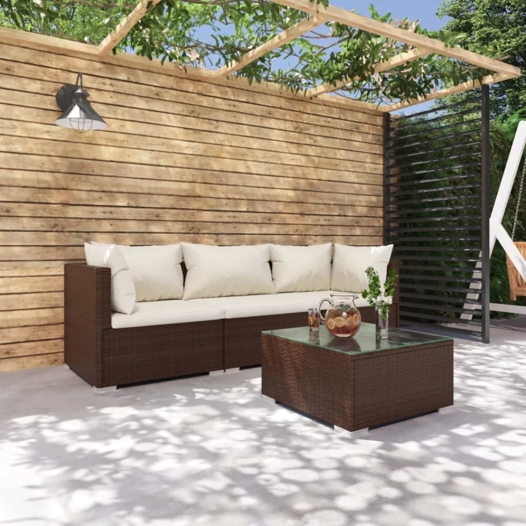 Vidaxl 4-tlg. Garten-lounge-set Mit Kissen Poly Rattan Braun günstig online kaufen