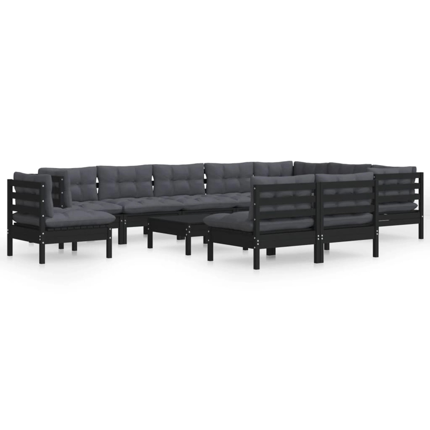 11-tlg. Garten-lounge-set Mit Kissen Schwarz Massivholz Kiefer günstig online kaufen