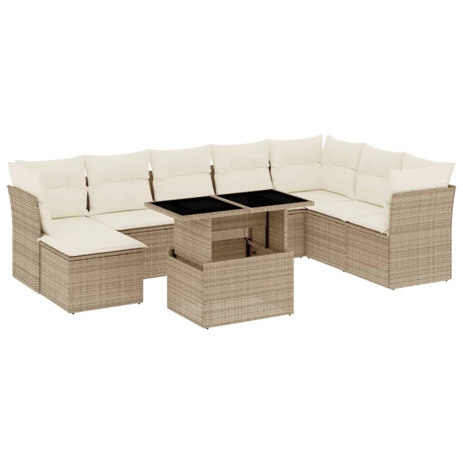 vidaXL 9-Tlg Garten-Sofagarnitur mit Kissen Beige Poly Rattan 3266788 günstig online kaufen