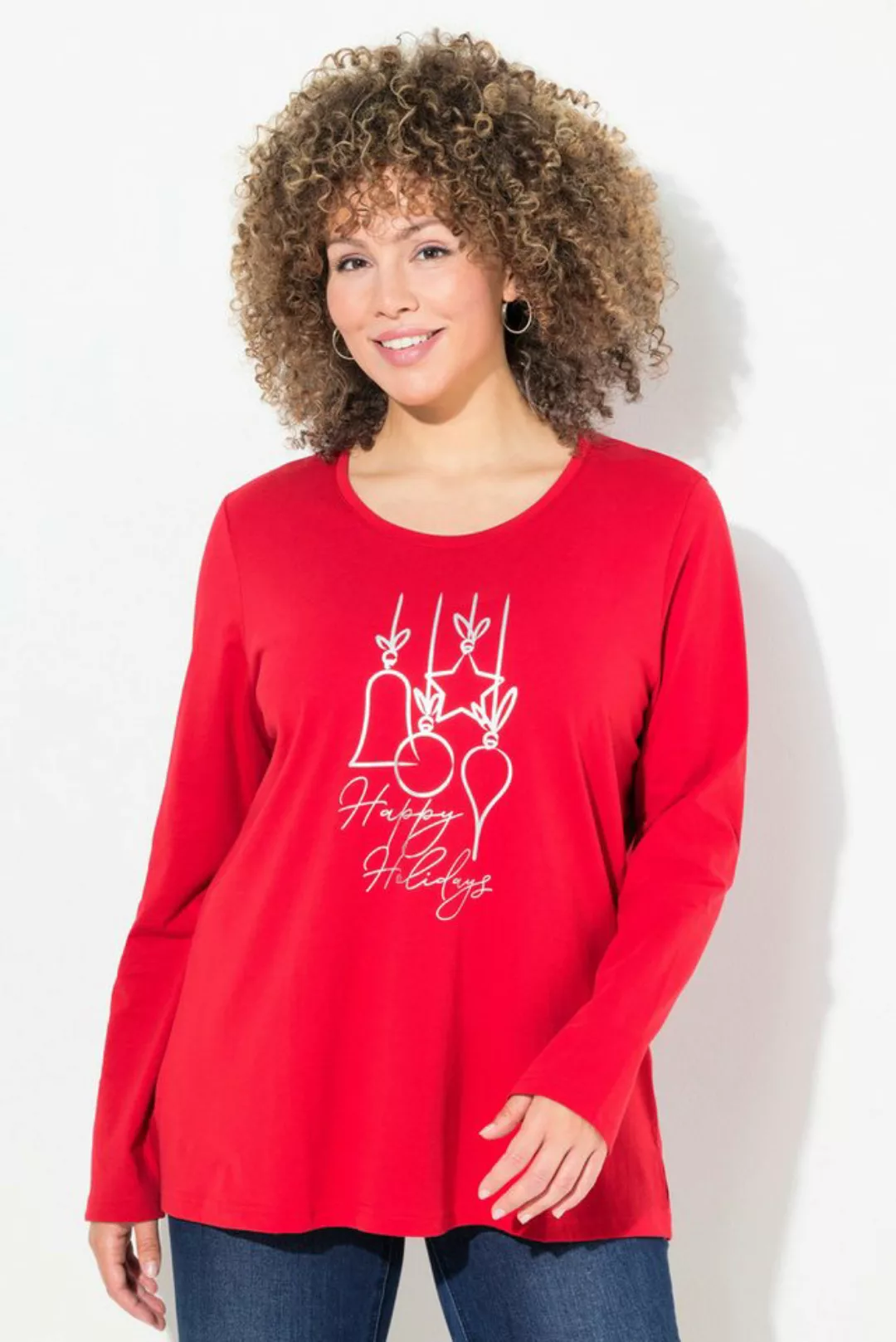 Ulla Popken Longsleeve Weihnachtsshirt Classic Rundhals Langarm günstig online kaufen