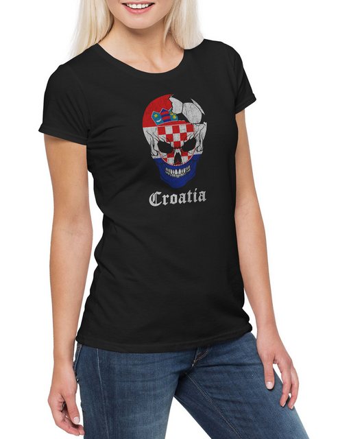 Urban Backwoods Print-Shirt Croatia Football Skull I Damen T-Shirt Kroatien günstig online kaufen