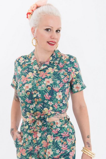 QueenKerosin Hemdbluse mit tropischem Muster günstig online kaufen