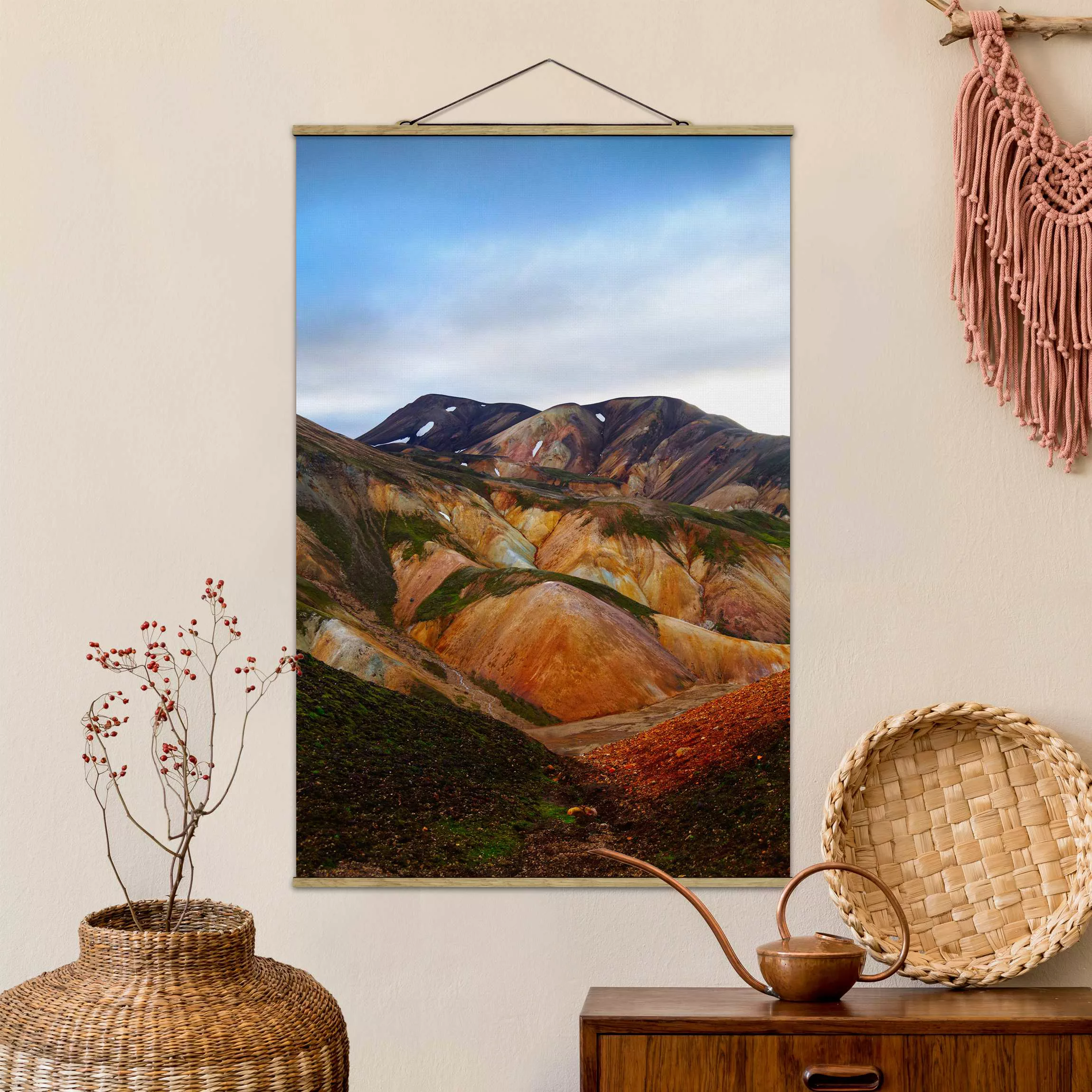 Stoffbild mit Posterleisten Bunte Berge in Island günstig online kaufen